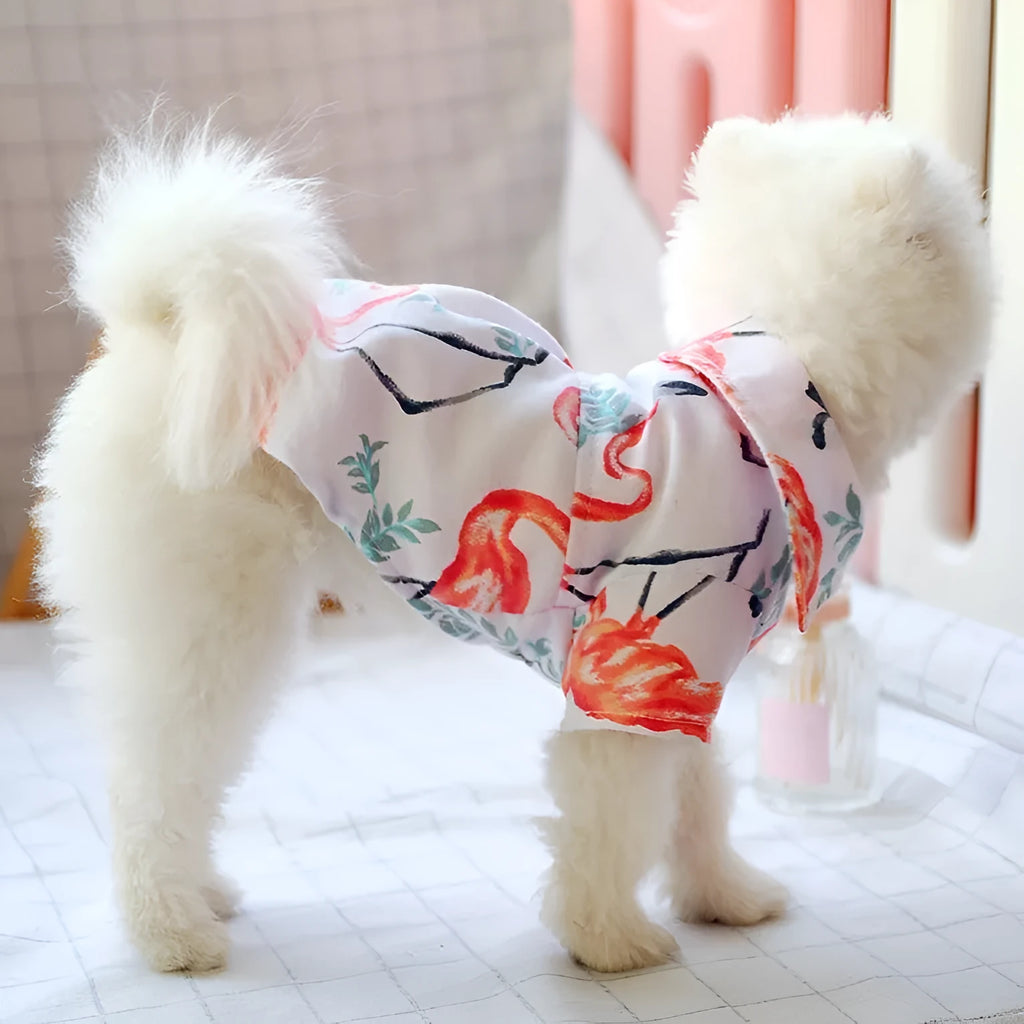 Small dog thin summer shirt in flamingo or dragonfly design, sizes XS to XL