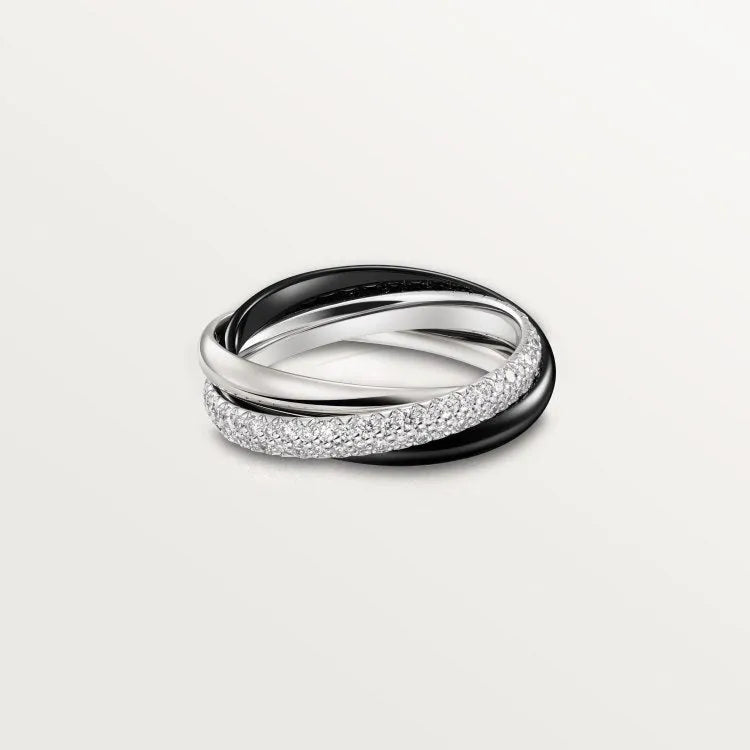 A pair of 925 silver couple rings with a full diamond finish, shown in sizes for him and her.