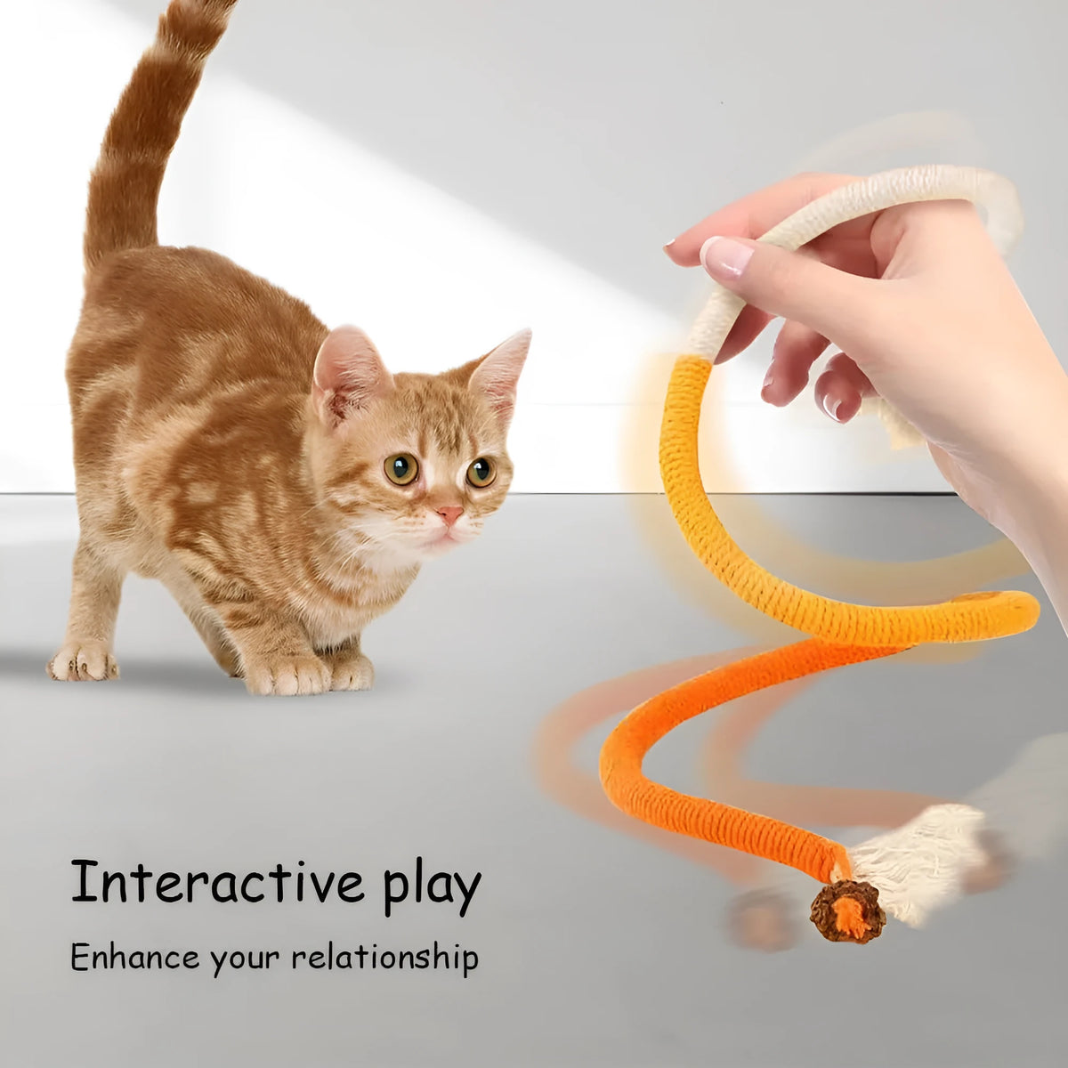 70cm long cotton cat bite rope toy in three colours: purple, orange, and red with green.
