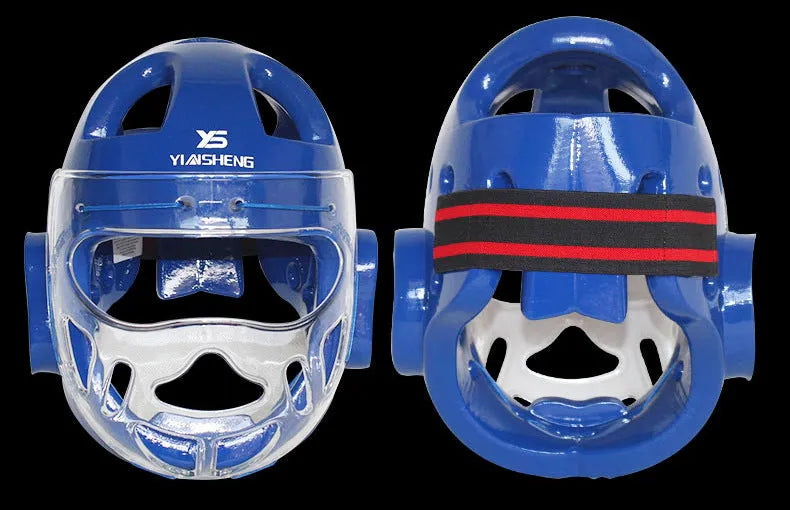 Karate helmet protective equipment for boxing in white, blue, or red colours with size options