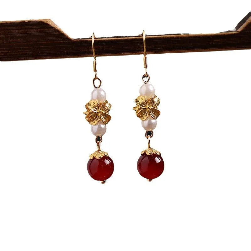 A pair of geometric-shaped alloy earrings with an electroplated finish in a vintage Han Cheongsam court style.