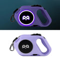 LED retractable dog lead 5 metre USB rechargeable outdoor leash in sky blue, cherry powder, high end purple or black and white