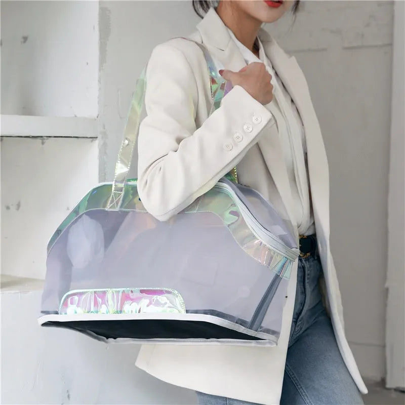 Leather cat outing carry bag in solid colour with structured 25L capacity.