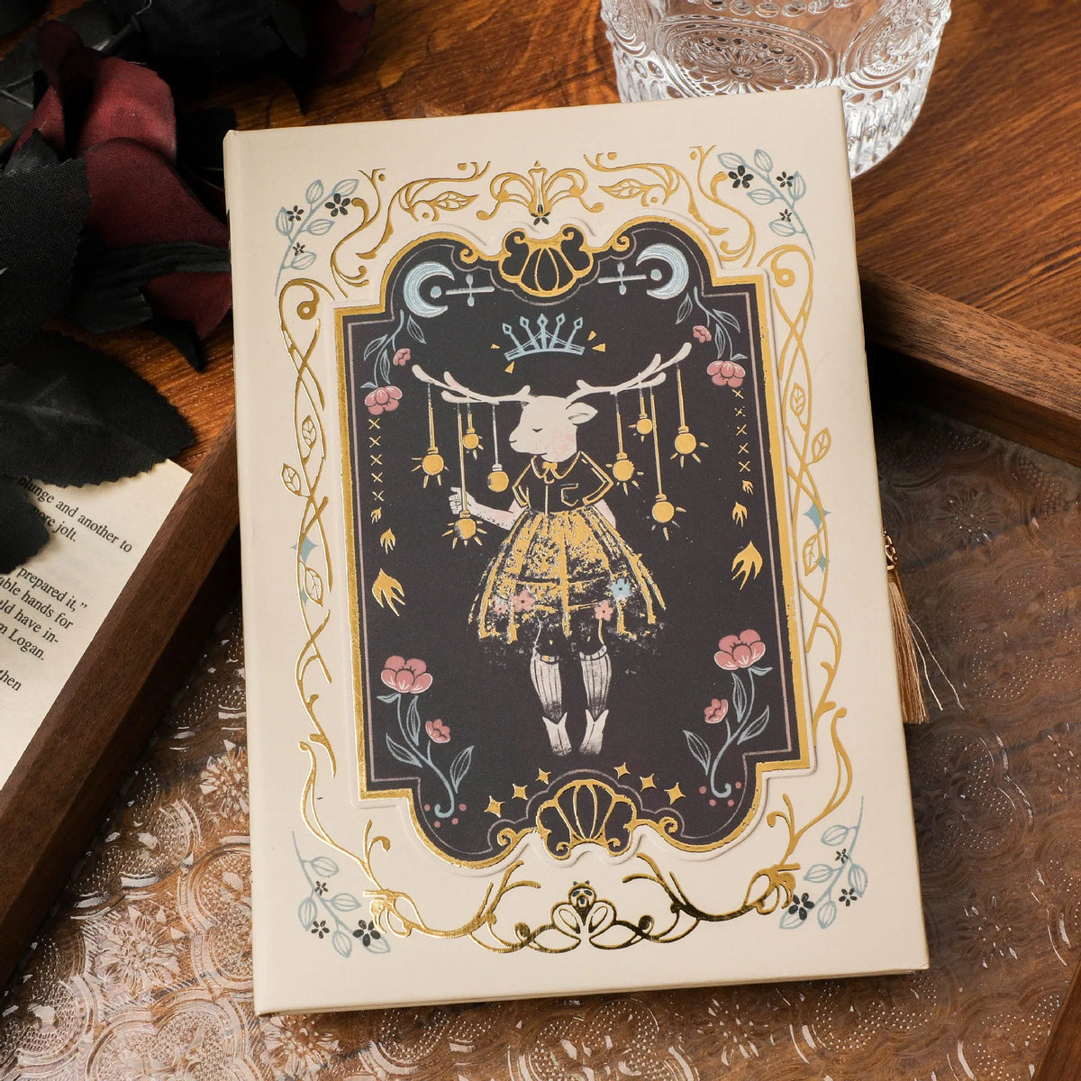 THALO Gothic style A5 notebook with rabbit, forest, or red fruit cover art, showing 40g wood pulp paper.