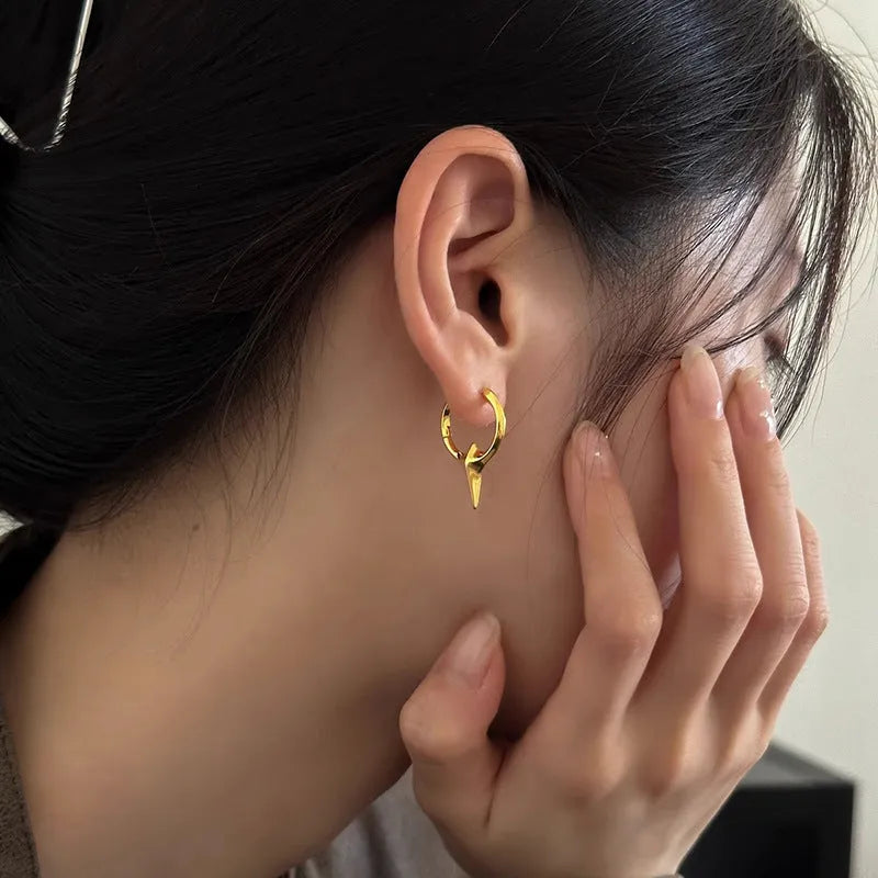 Geometric star shape clip earrings with white gold plating for non-pierced wear