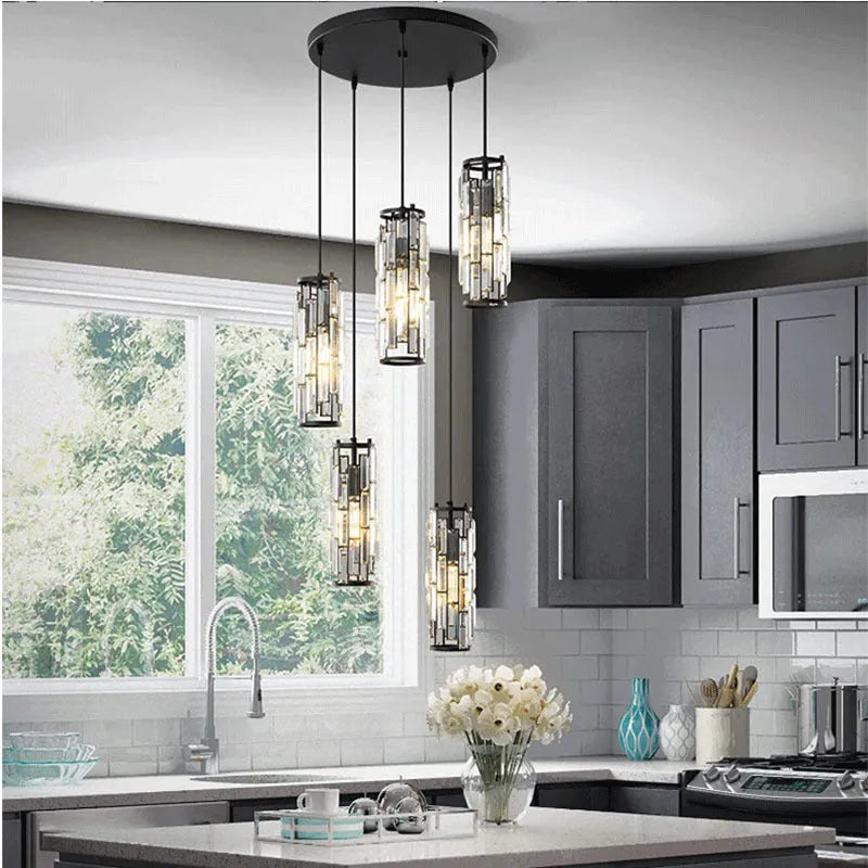 Single head industrial crystal LED droplight in black finish for restaurant aisle or bedside lighting.