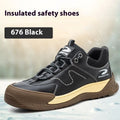 Men's leather work safety shoe with a black rubber sole, shown in a neutral colour.