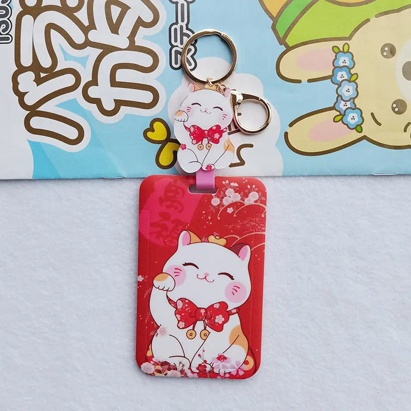 Lucky Cat plastic cartoon certificate sleeve set with ferrule pendant in decorative styles