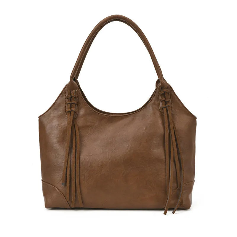 Large capacity PU tote bag for women in black, brown or coffee with sandwich pocket and phone bag