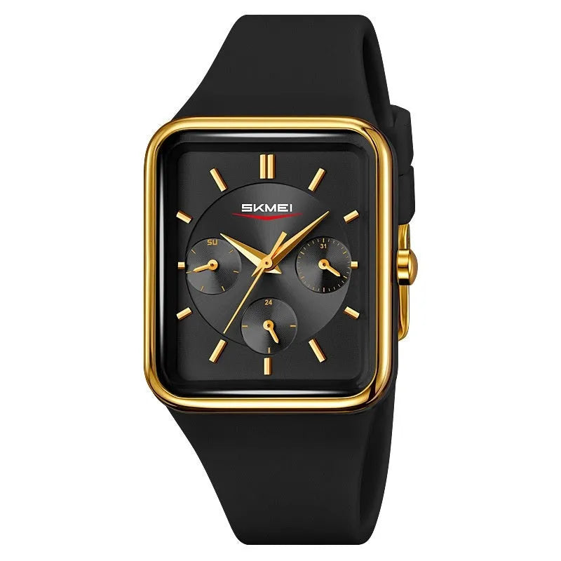 Square silicone waterproof watch for women in five colour options showing 10.8mm thickness