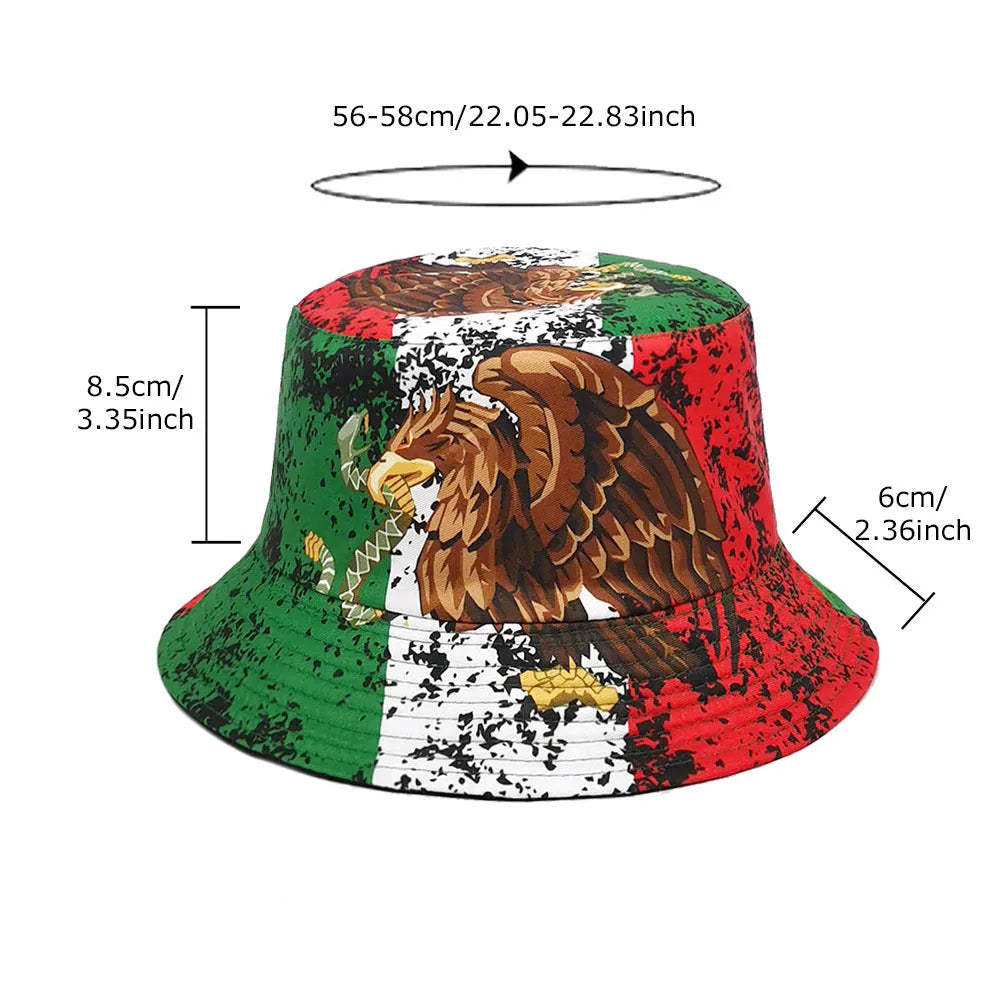 Polyester bucket hat with eagle pattern design and dome crown shape