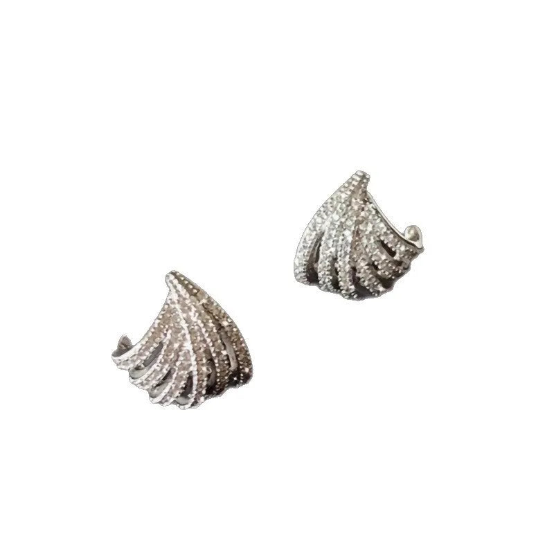 Women's geometric zircon earrings with platinum electroplated finish and line design