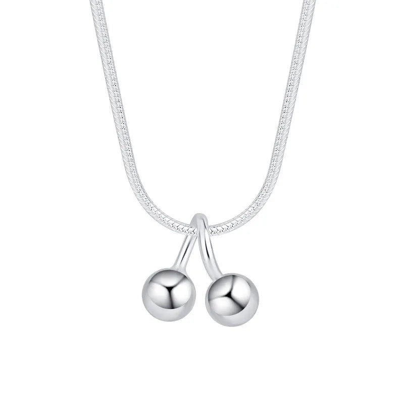 S925 sterling silver cherry necklace with adjustable snake bone chain for women