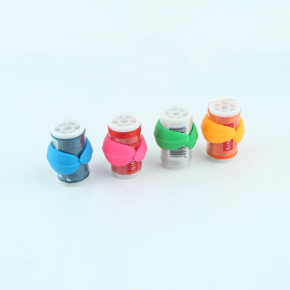 20mm silicone sewing spool fixing clips in red, blue, orange and green, 14 pack for thread and bobbin storage