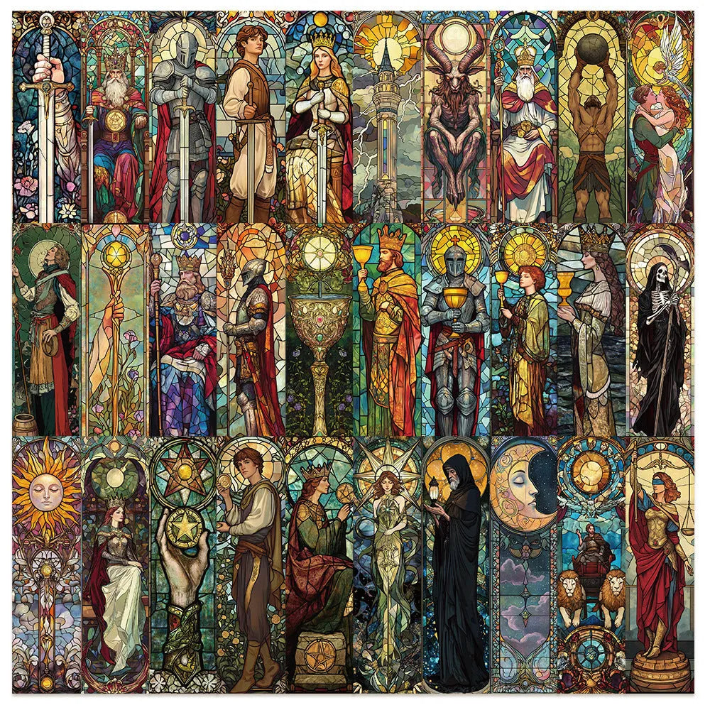 30 painted glass tarot design paper bookmarks in cute homemade style