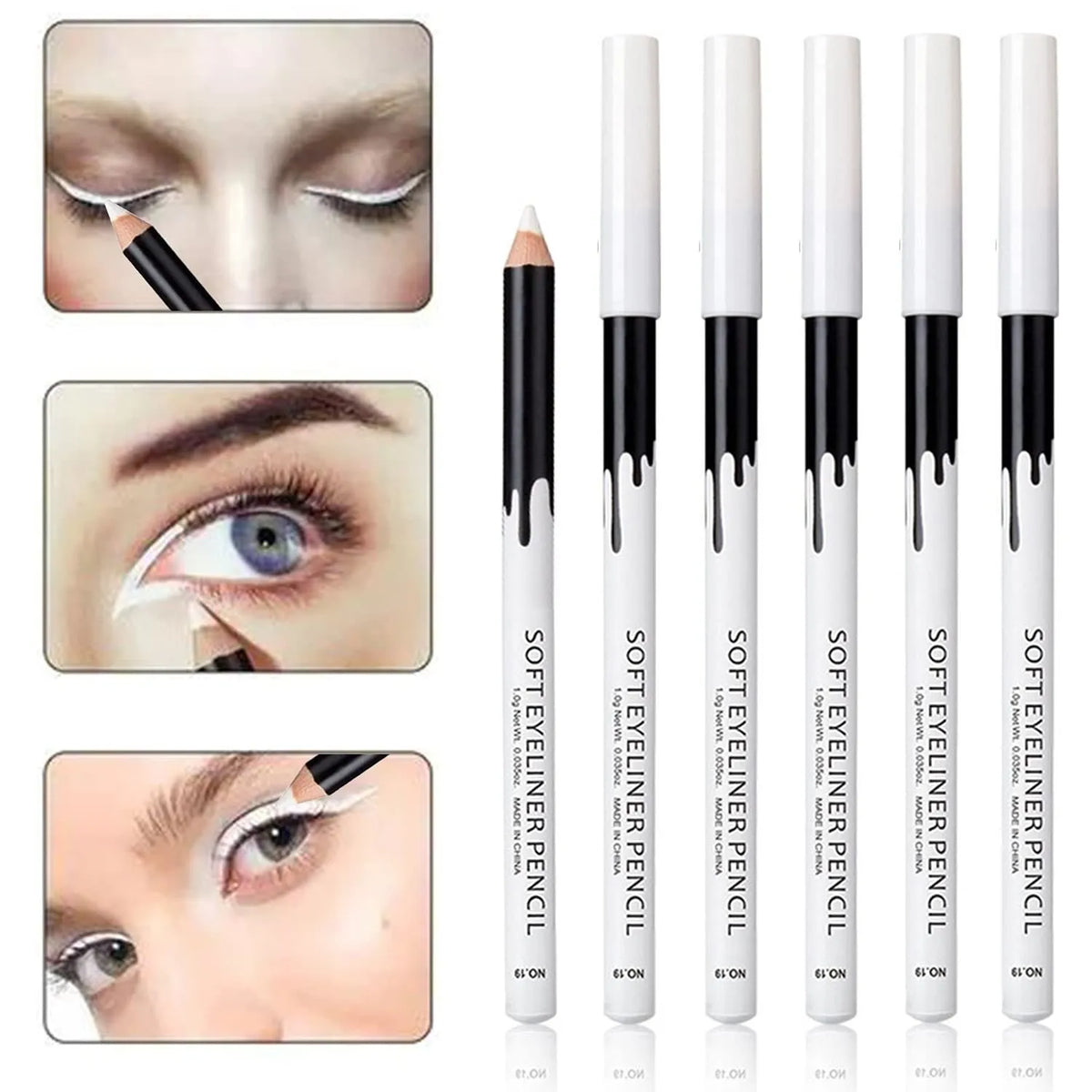 12 white and black retractable eyeliner pencils with sharpener for waterproof makeup application