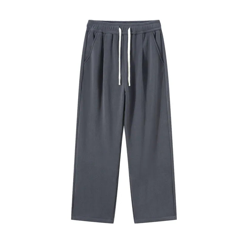 Men's double-sided polar fleece winter trousers in apricot colour with Korean-style loose fit