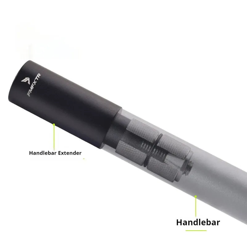 A pair of silver aluminium alloy bicycle handlebar extension rods showing their folded and extended positions.