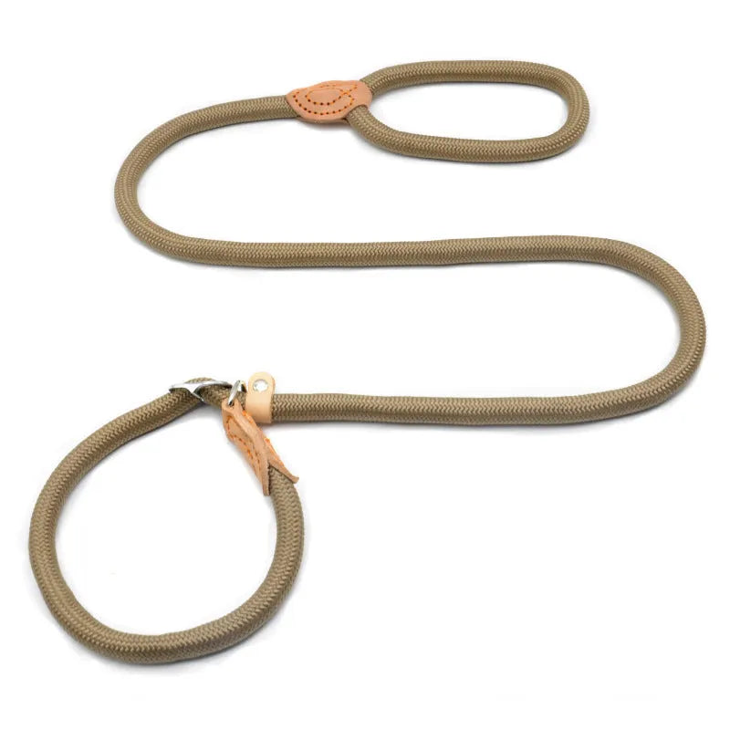 A rope dog training leash with an automatic tightening collar, shown in multiple colour options for blast race use.