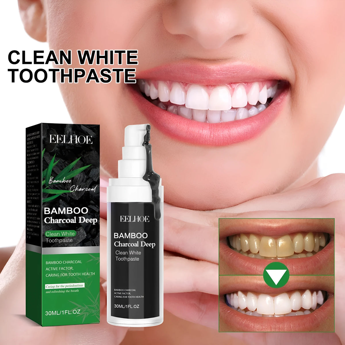 30ml bamboo charcoal bright white stain removing toothpaste tube with natural formula for teeth whitening