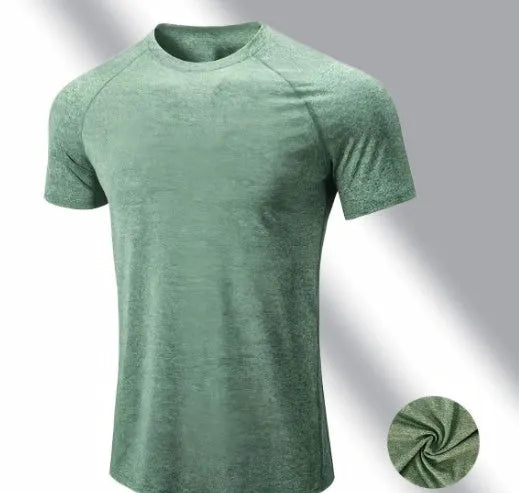 Men's stretch quick-drying round neck short sleeve T-shirt in polyester blend fabric