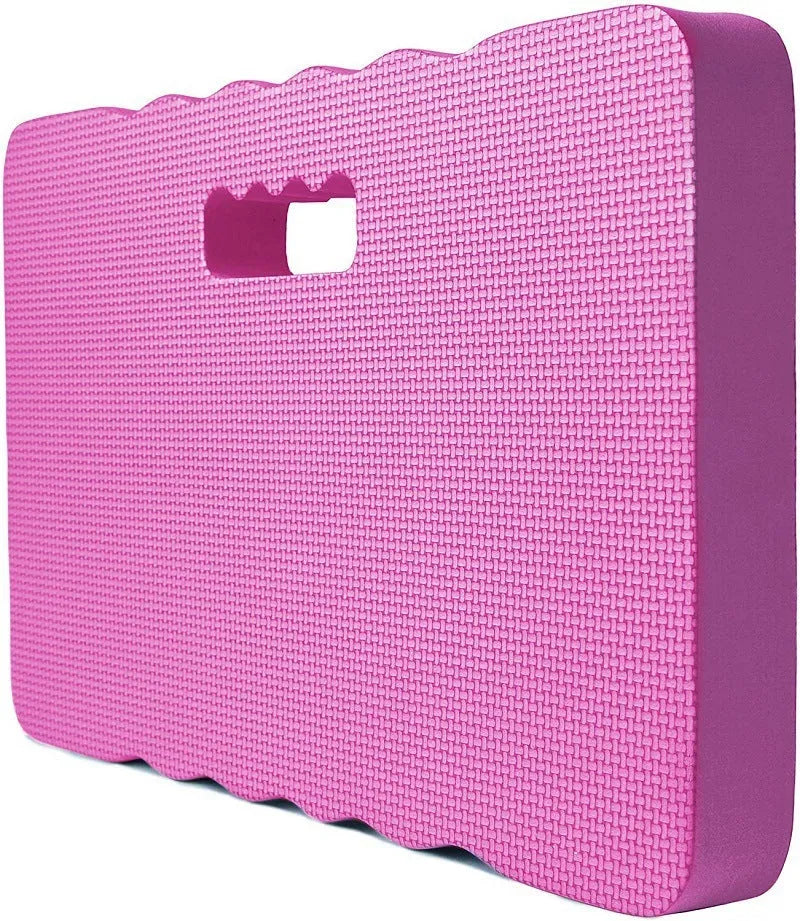 Blue EVA foam garden kneeler pad with carry handles on grass