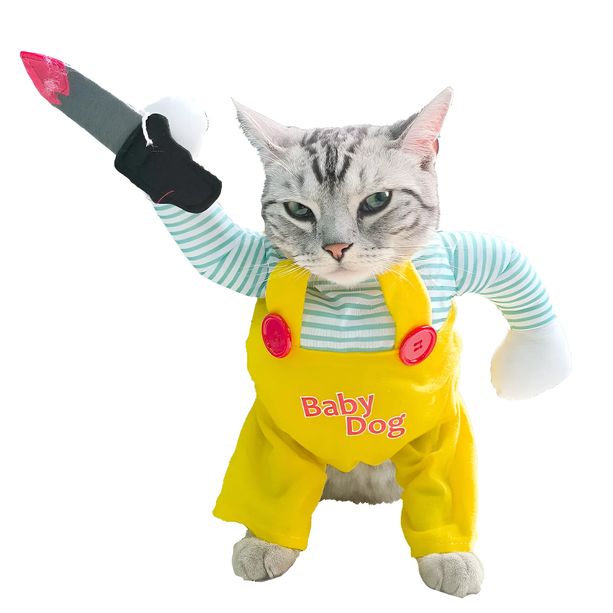 Yellow knife assassin costume clothing for cats in polyester material