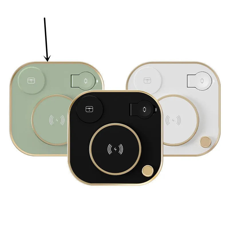 Black, green, or white three-in-one 15W wireless magnetic charger with optional desk lamp and Type-C cable.