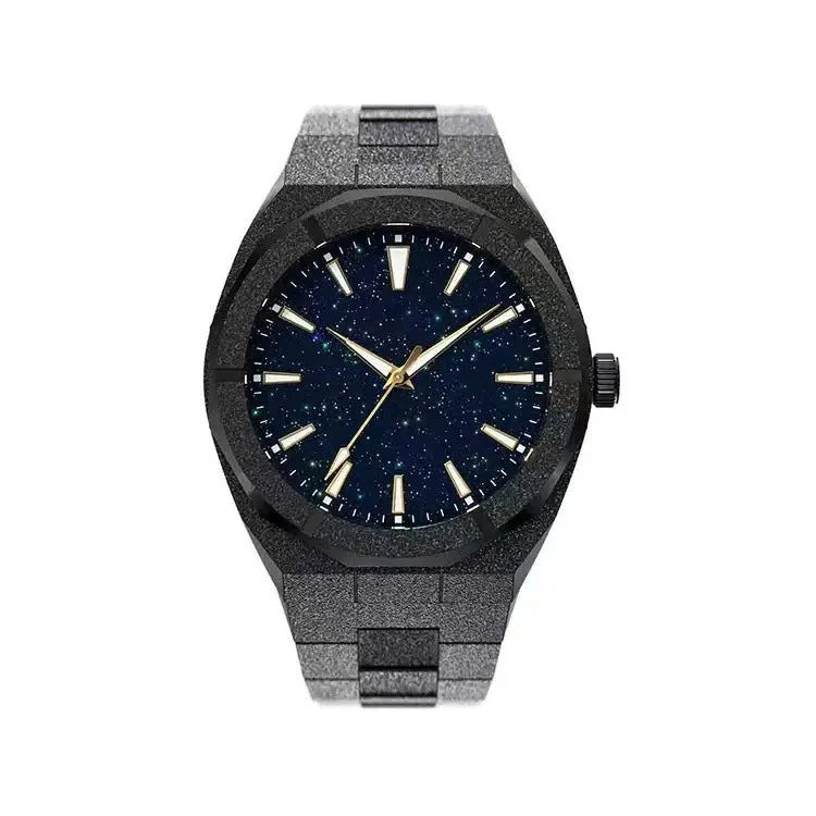 Business men's watch with frosted stainless steel case and luminous hands in silver, gold or black colour options