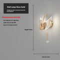 Gold-finish iron swan bedside wall lamp with acrylic shade and dimmable LED light.