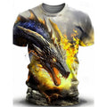 Men's grey T-shirt with a detailed 3D blue wind dragon print across the chest.