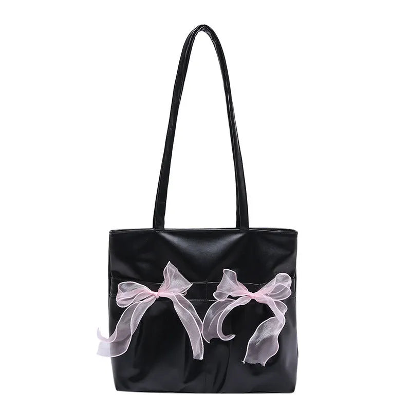 College style bow tote bag with large capacity and adjustable double shoulder straps