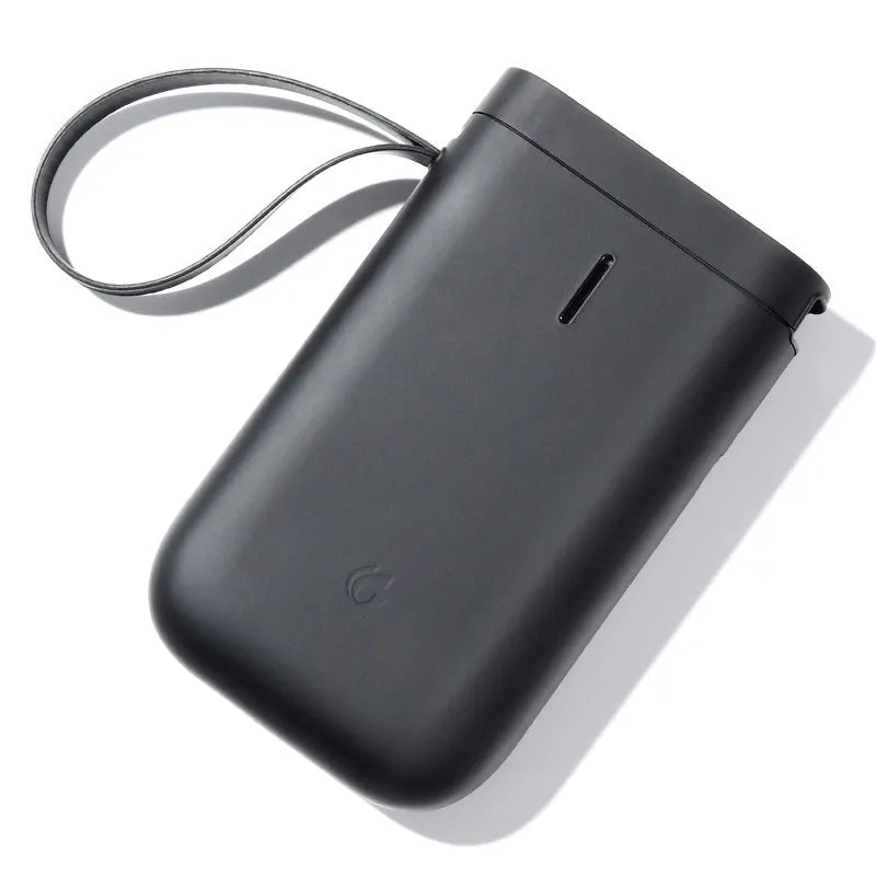 D11 Bluetooth thermal label printer in black, white, green, or pink next to a smartphone showing the label design app.
