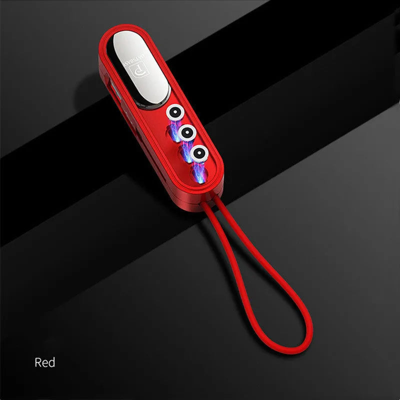 Black magnetic three-in-one USB charging cable with 0.4m length shown alongside white and red colour options