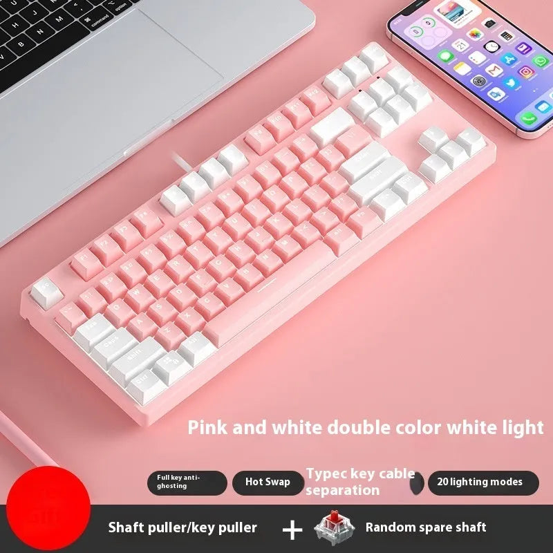 87-key wired mechanical keyboard with hot-swappable sockets in a dual-colour design
