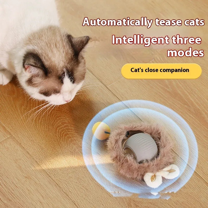 Silicone cat toy ball in plush red, green, or grey colours with optional rope attachment