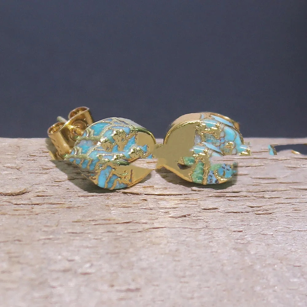 Natural stone bohemian style stud earrings with irregular cut in colour ER1031