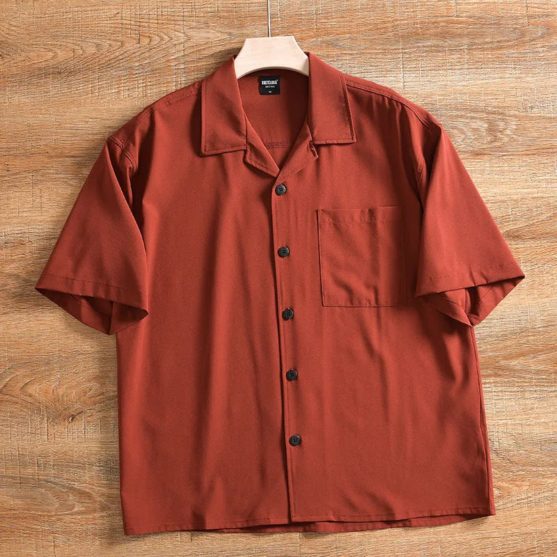 Men's lightweight loose fit short sleeve shirt in polyester fibre, Japanese fresh style summer casual wear