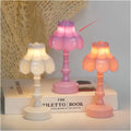 Retro pagoda shaped night lamp with geometric design in light purple colour option