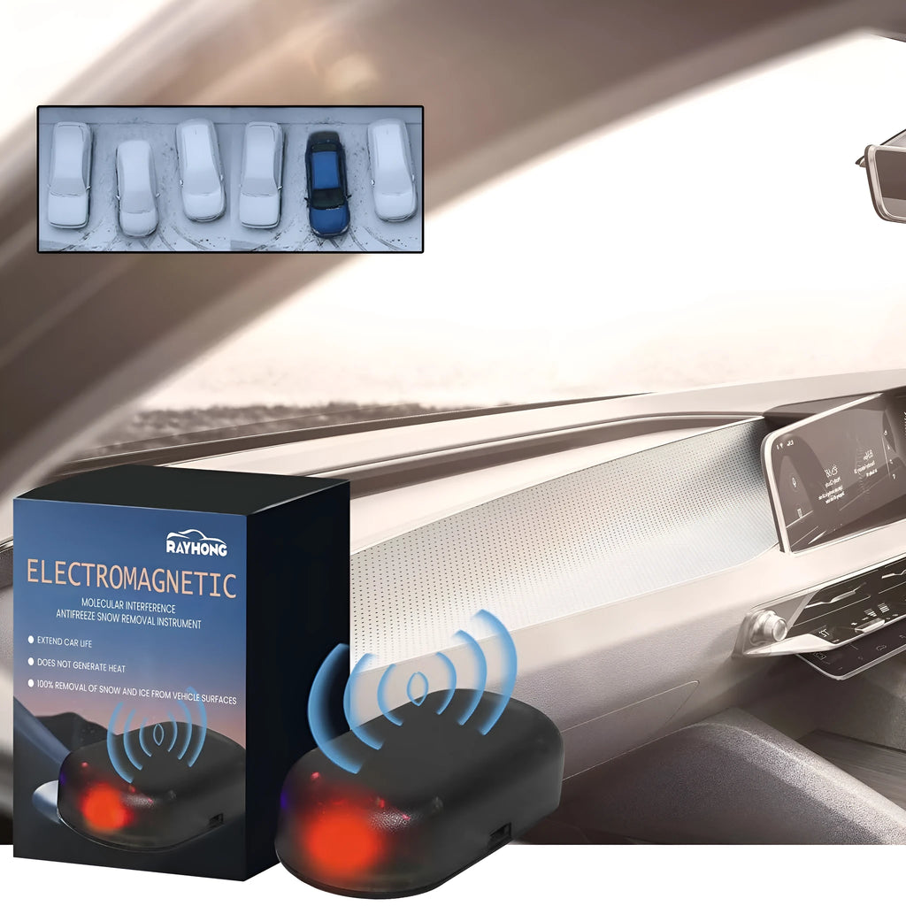 Black special glass car deicer and snow removal tool measuring 5 by 2.6 by 1.5 centimetres.