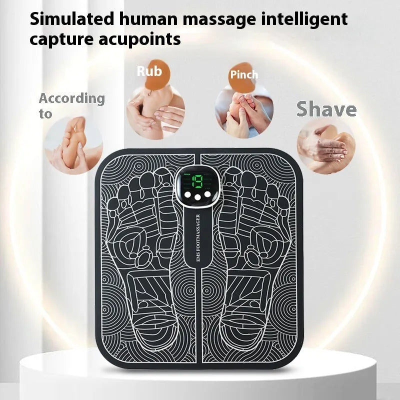 Blue rechargeable foot reflexology massage mat with remote control and USB cable