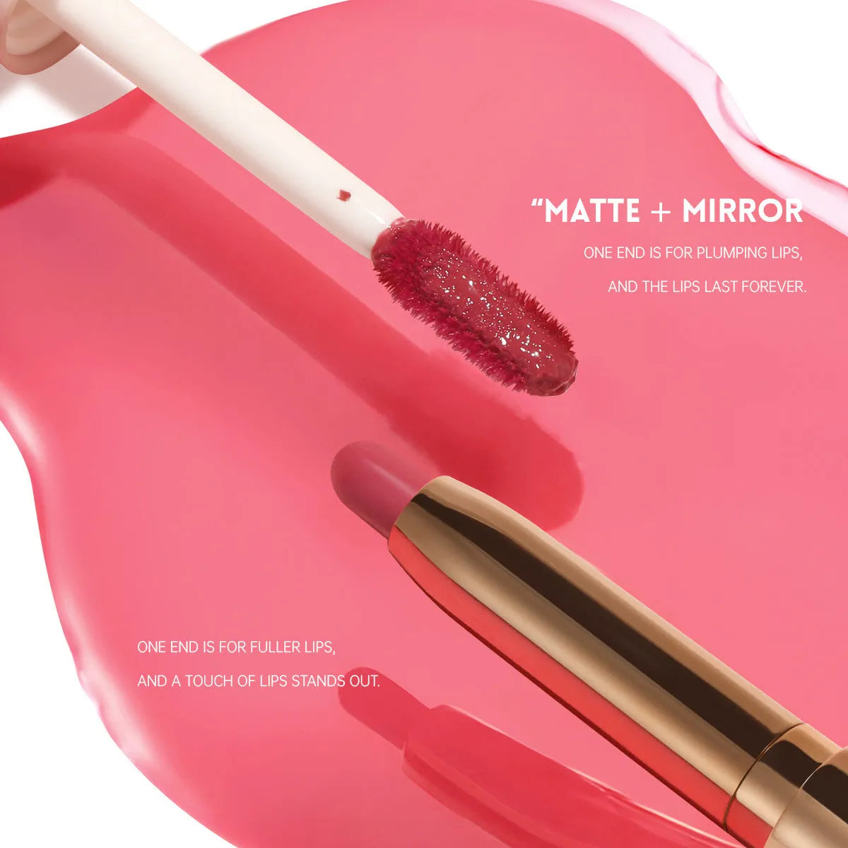 Double-headed lipstick and lip gloss set showing ten colour shades in matte finish.
