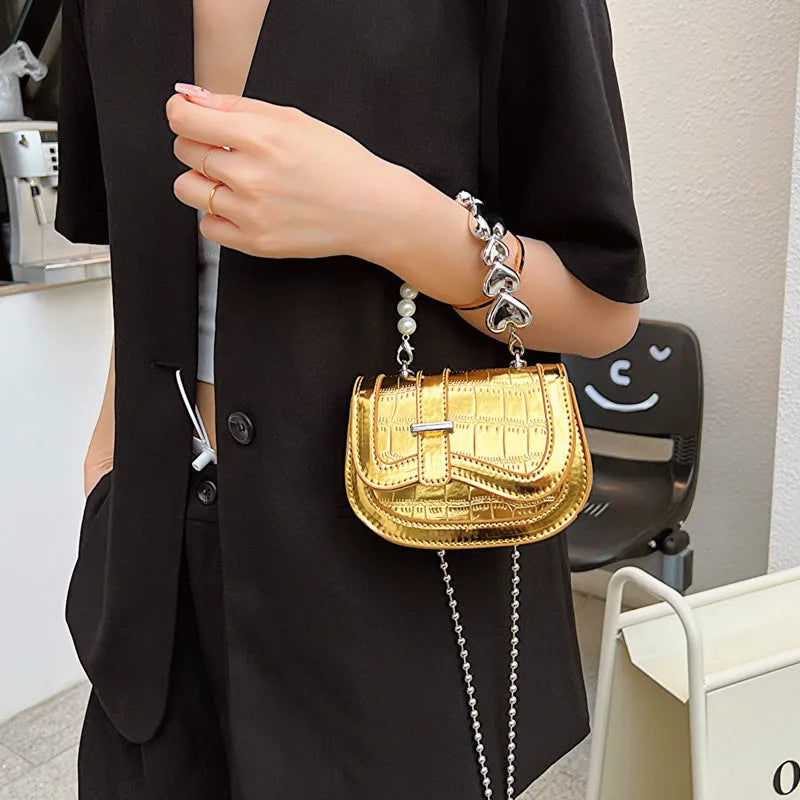 Women's PU leather crossbody bag in horizontal square shape with single shoulder strap