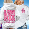 Breast cancer awareness pullover hoodie with retro hot stamp design and side seam pocket.