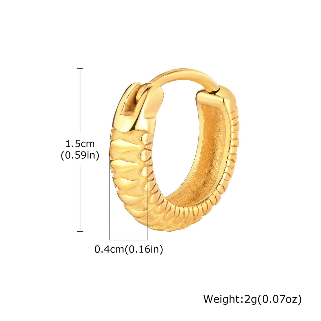 Stainless steel hip hop ear ring with snake pattern design in black and gold colour options.