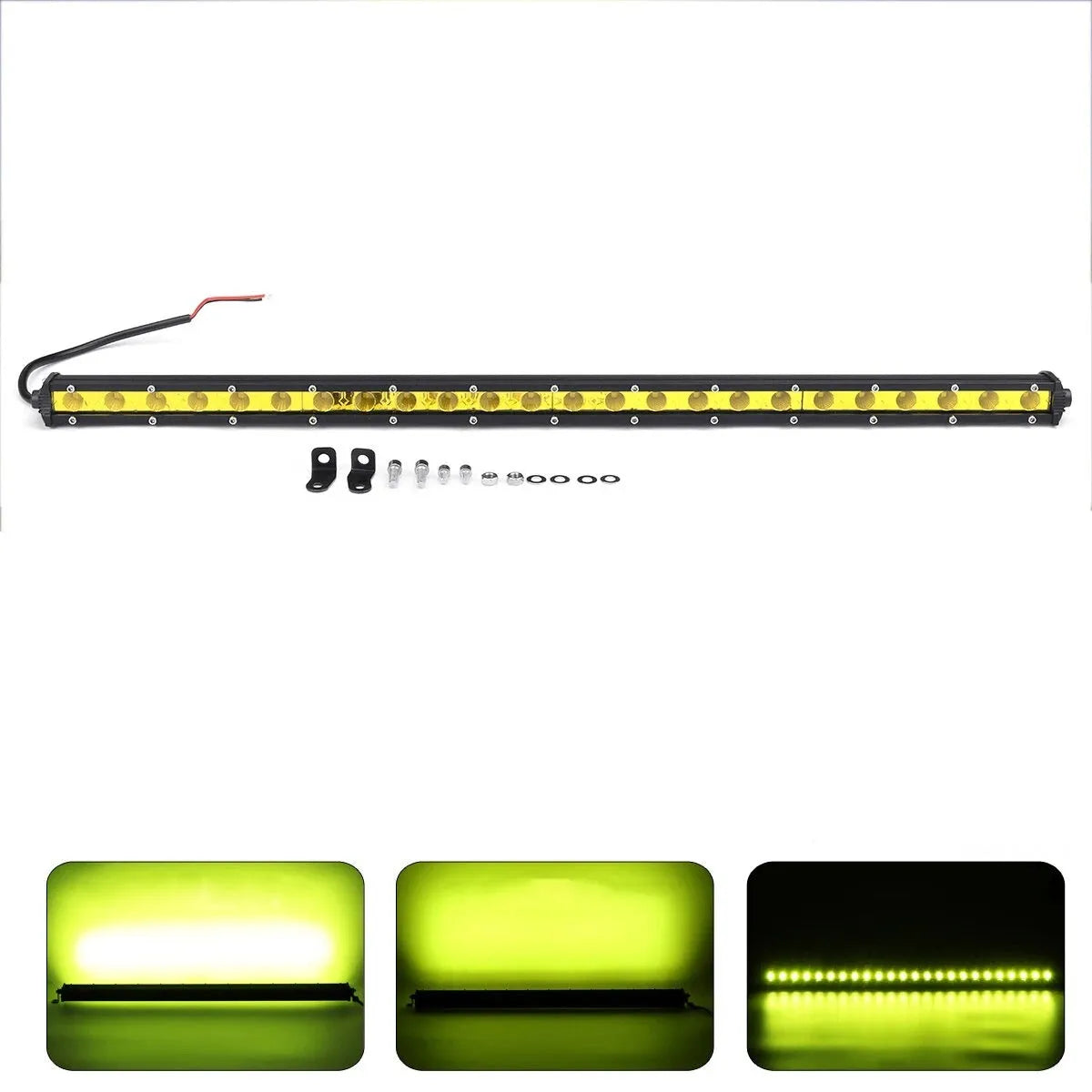 25-inch single row LED light bar with aluminium housing and mounting brackets for car or truck.