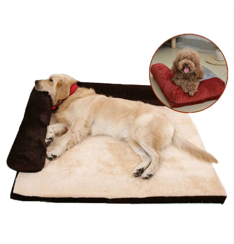Corduroy fabric dog bed with non-slip base in grey colour, shown in a large size.