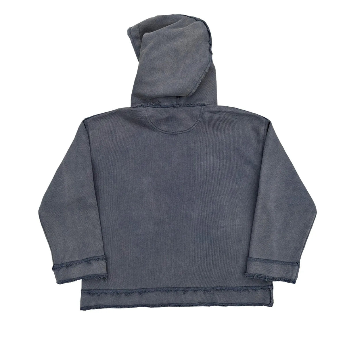 Reverse dark blue hoodie sweater with a zip detail on the back.