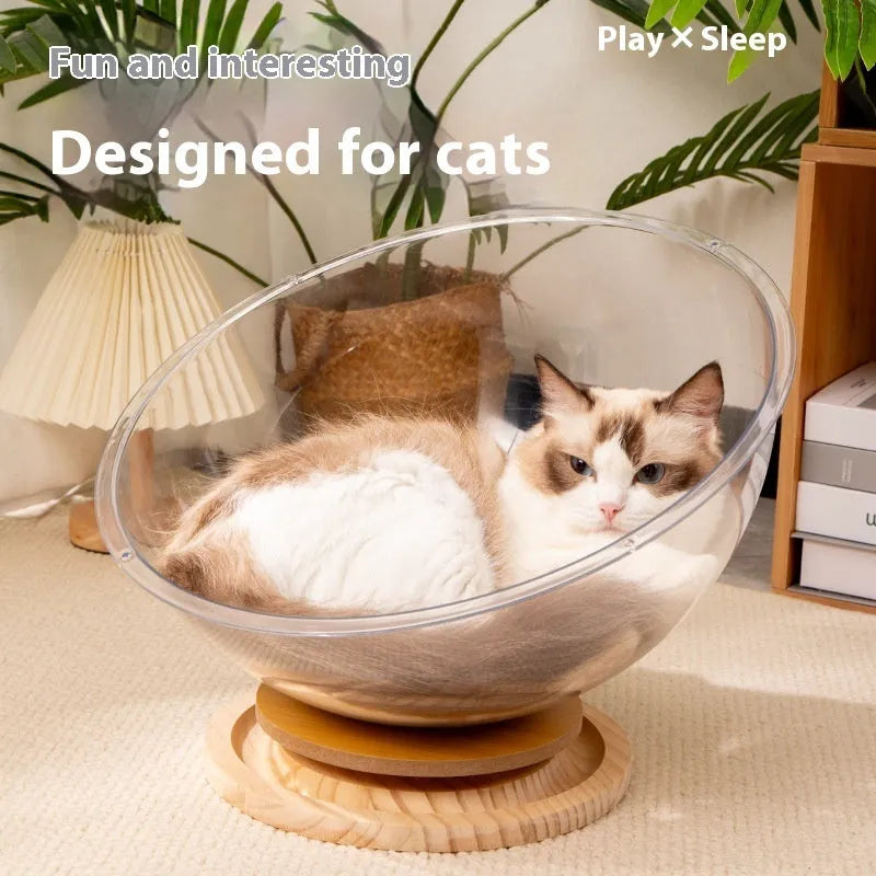 Transparent acrylic cat space capsule bathtub bed in multiple size options for indoor pet furniture