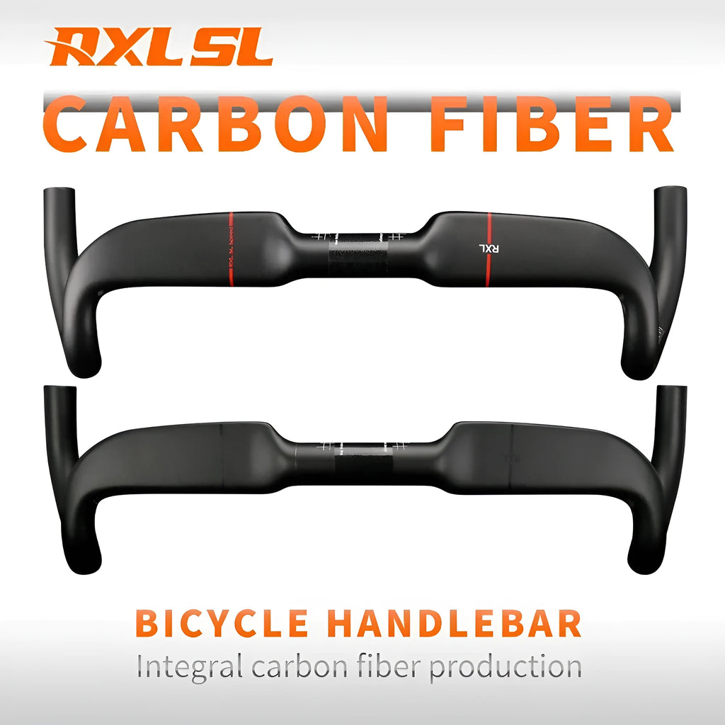 Carbon fibre road bicycle handlebar in black or red with double-line graphics, showing 31.8mm clamp.